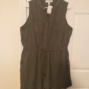 Olive green casual sleeveless romper